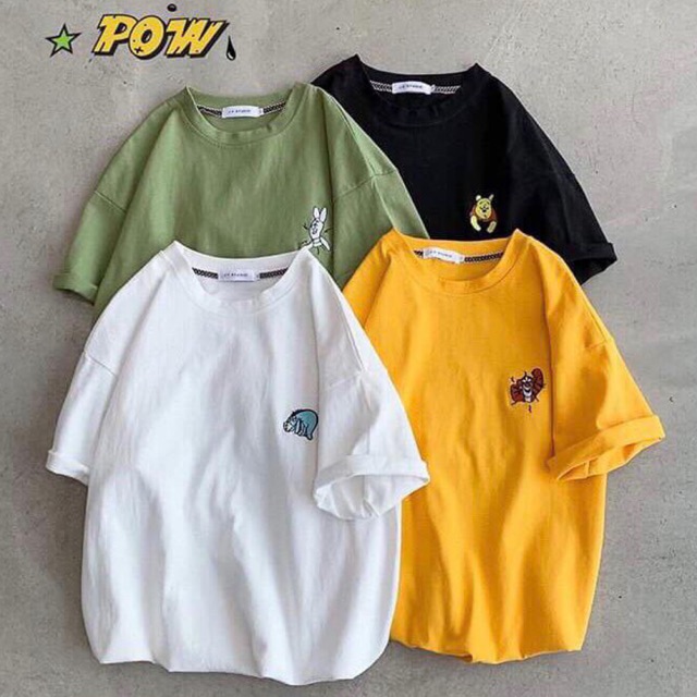 [ Có Ảnh Thật ] Áo thun unisex tay lỡ form rộng - phông thêu con vật